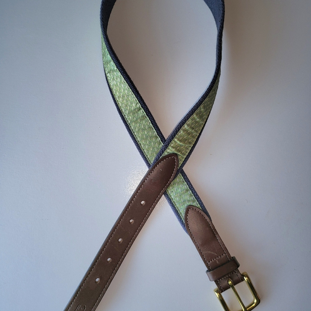 Vineyard Vines Canvas Club Belt - Vineyard Whale - Green Size 34